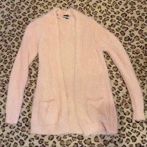 Pink Furry Cardigan Sweater
